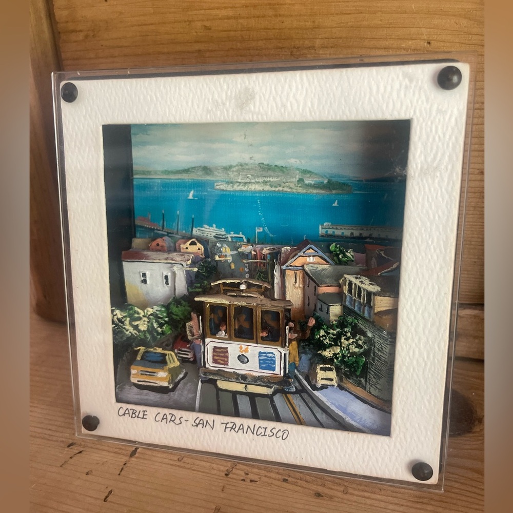 vintage cable cars San Francisco art. Dimensional.  Perfect for small space.